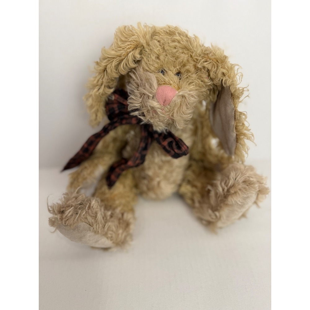 Boyds Collection Plush Martha T Bunnycombe Mohair Bunny Tan Plaid Bow 590140-03
